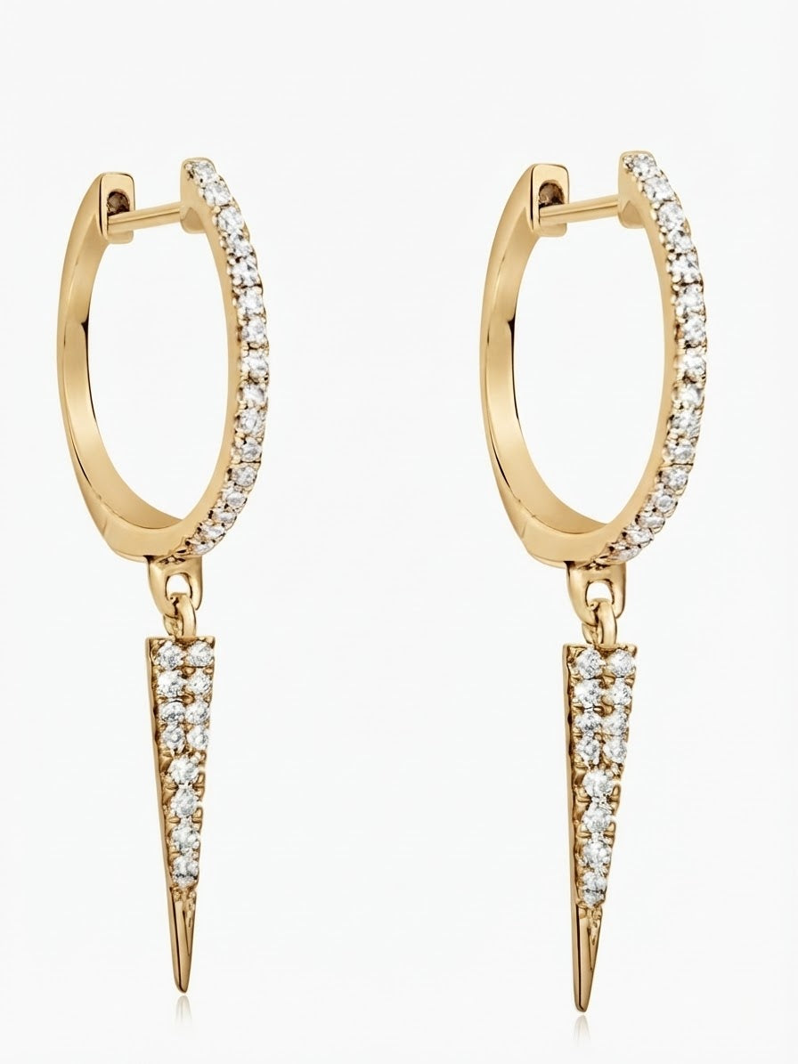 14K Yellow Gold 0.14CTW Round Diamond Drop Earrings