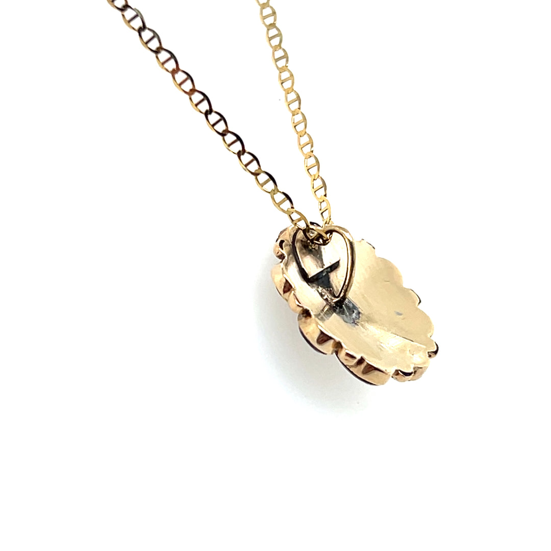 Estate 14k Yellow Gold Onyx and Seed Pearl Floral Pendant, Victorian Stick Pin Conversion