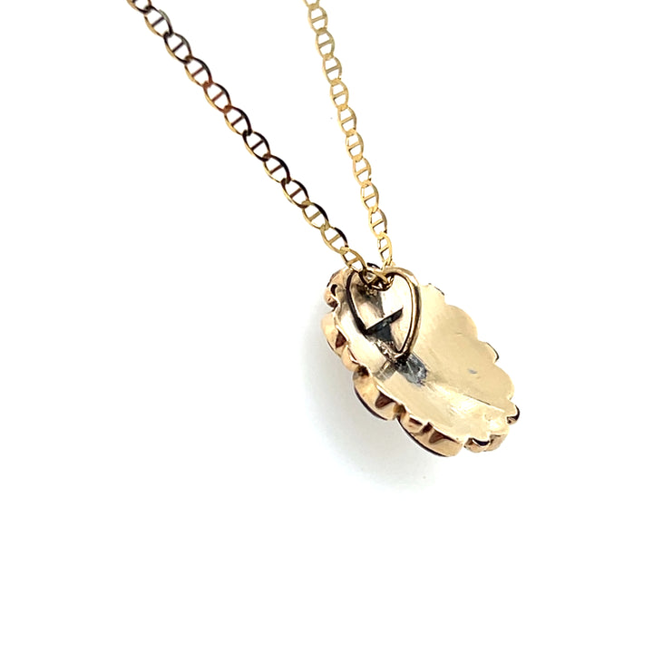 Estate 14k Yellow Gold Onyx and Seed Pearl Floral Pendant, Victorian Stick Pin Conversion