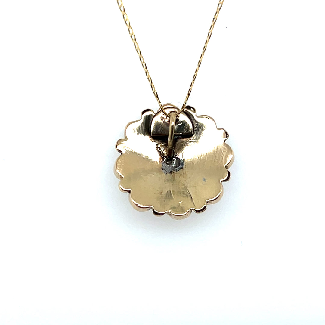 Estate 14k Yellow Gold Onyx and Seed Pearl Floral Pendant, Victorian Stick Pin Conversion