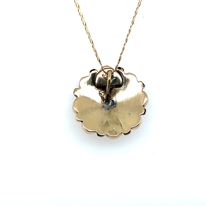 Estate 14k Yellow Gold Onyx and Seed Pearl Floral Pendant, Victorian Stick Pin Conversion