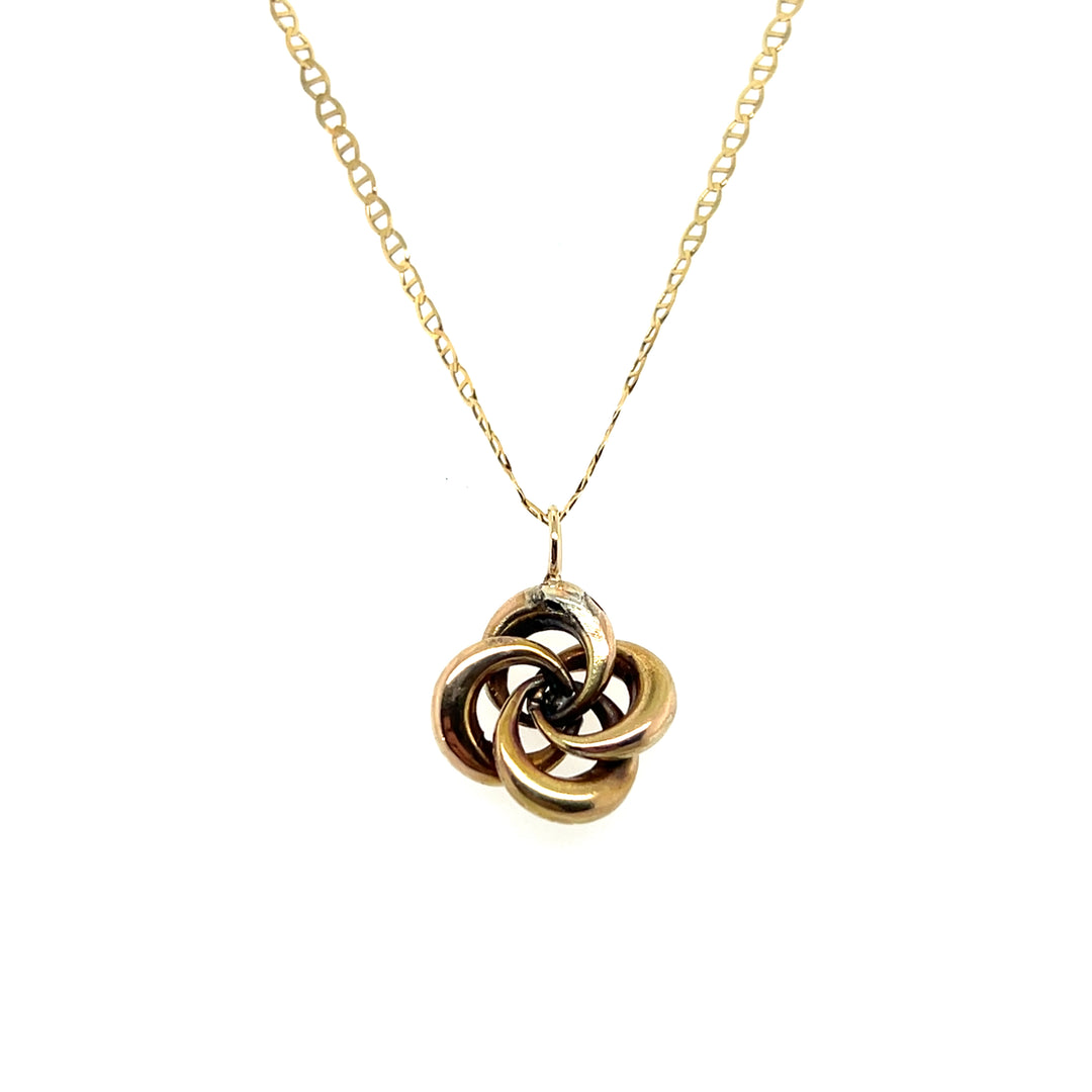 Estate 14k Yellow Gold Seed Pearl Knot Pendant, Edwardian Stick Pin Conversion