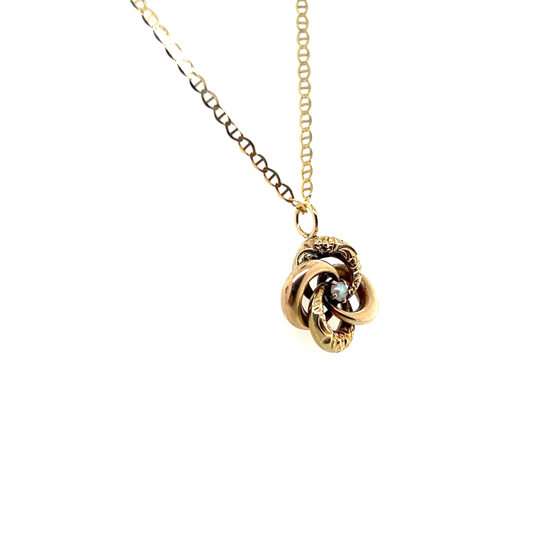 Estate 14k Yellow Gold Seed Pearl Knot Pendant, Edwardian Stick Pin Conversion