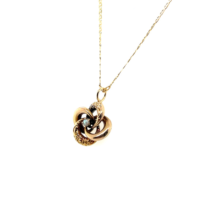 Estate 14k Yellow Gold Seed Pearl Knot Pendant, Edwardian Stick Pin Conversion