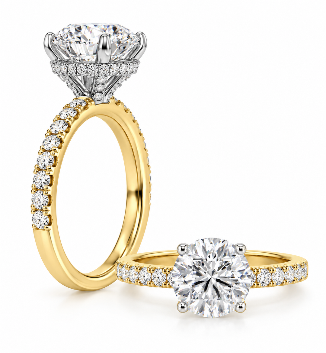 14K Two Tone Gold 2.09CTW Round Lab Diamond Engagement Ring