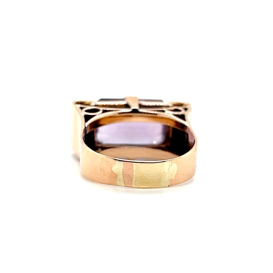 Estate 14K Two Tone Gold 5.81CTW Emerald-Cut Amethyst & Diamond Vintage Ring