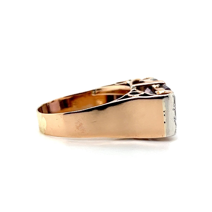 Estate 14K Two Tone Gold 5.81CTW Emerald-Cut Amethyst & Diamond Vintage Ring