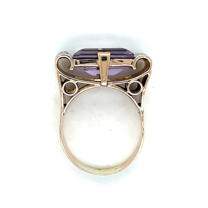 Estate 14K Two Tone Gold 5.81CTW Emerald-Cut Amethyst & Diamond Vintage Ring