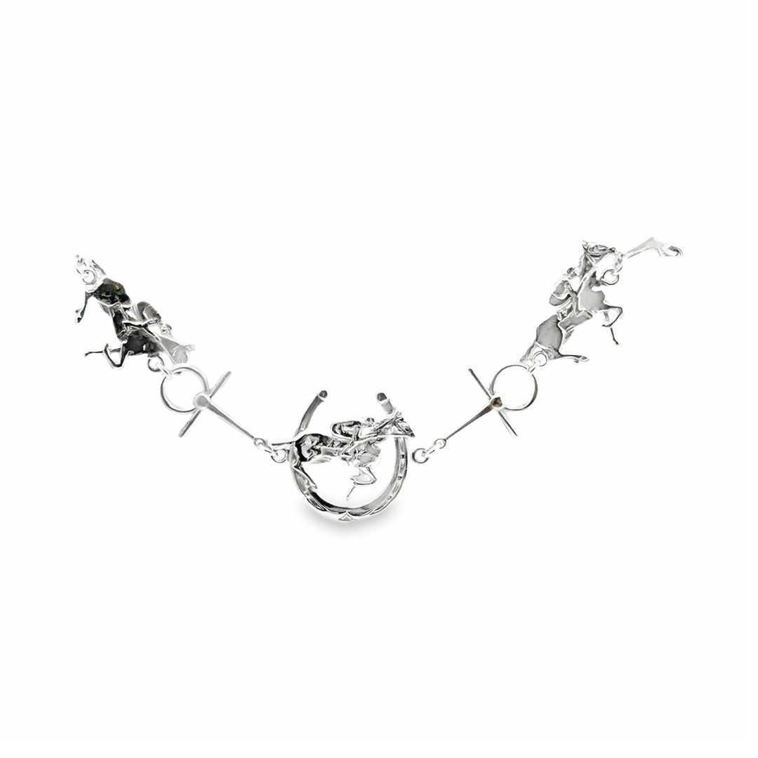 Estate Sterling Silver Horse & Jockey Racing Link Bracelet