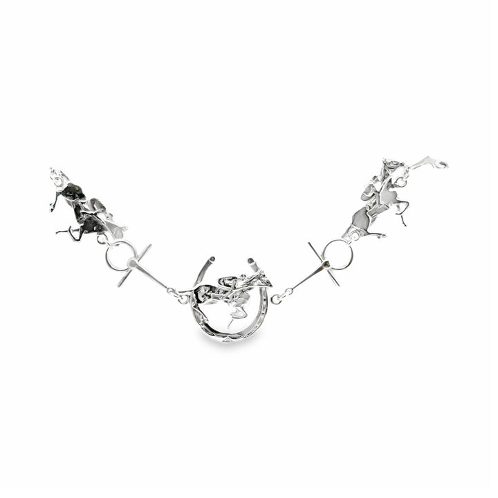 Estate Sterling Silver Horse & Jockey Racing Link Bracelet