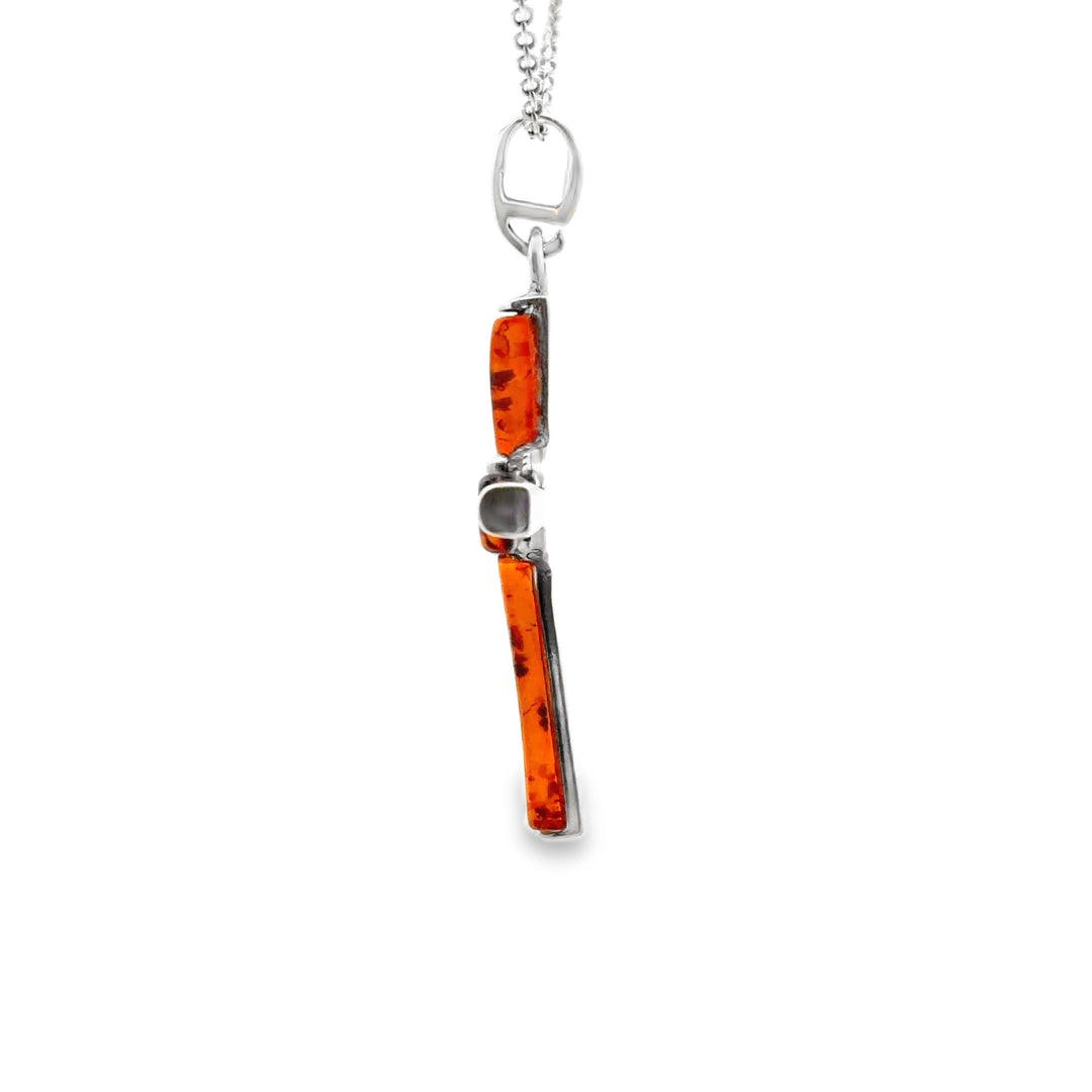 Estate Sterling Silver Amber Cross Pendant