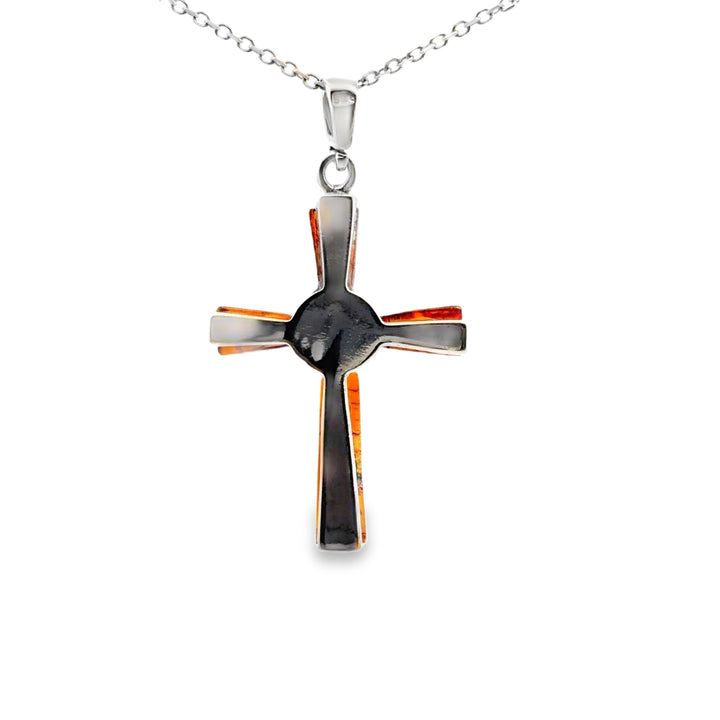 Estate Sterling Silver Amber Cross Pendant