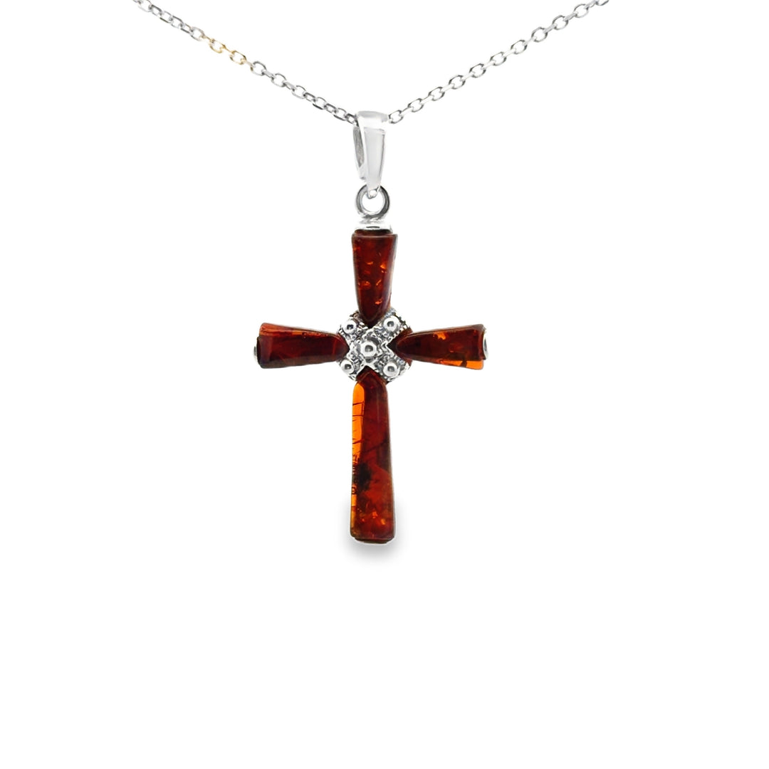 Estate Sterling Silver Amber Cross Pendant