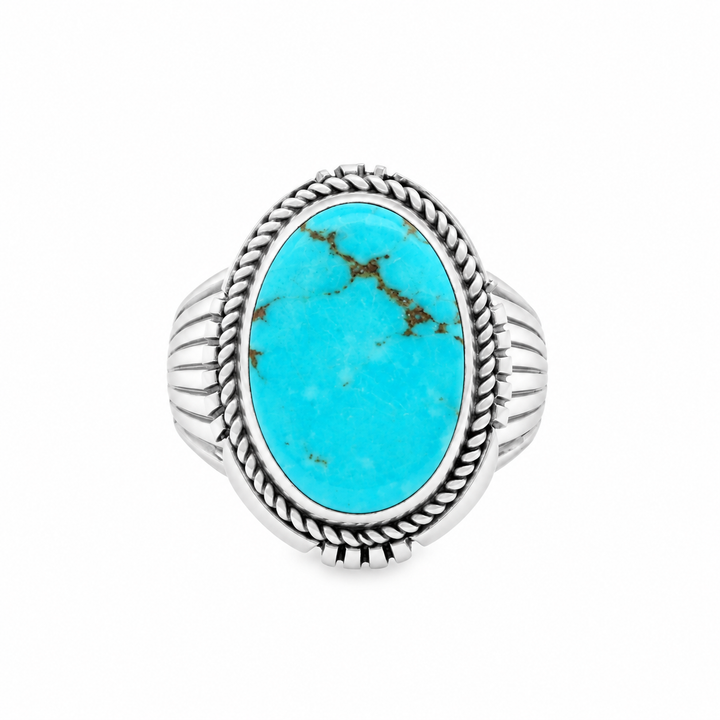 Estate Navajo Sterling Silver Oval Turquoise Cabochon Ring Size 12