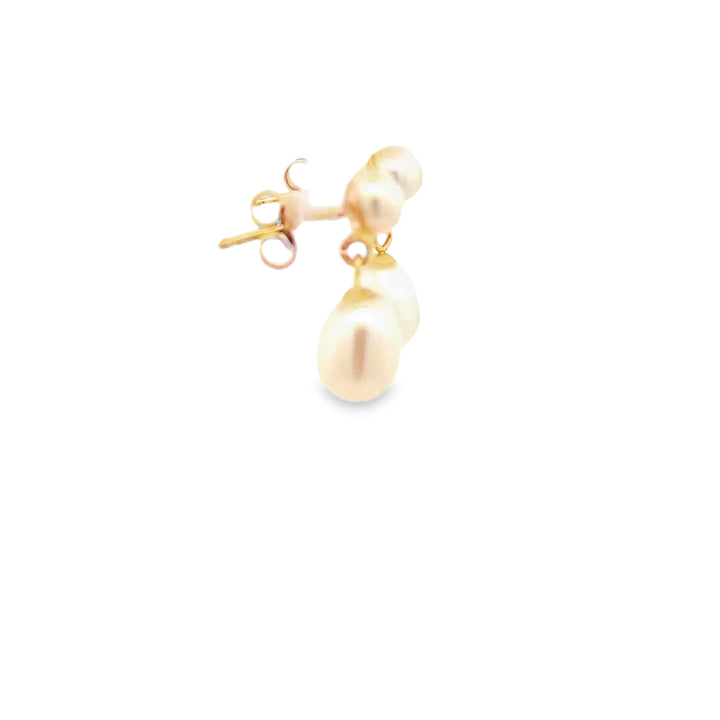Estate 14K Yellow Gold Double Freshwater Pearl Drop Earrings