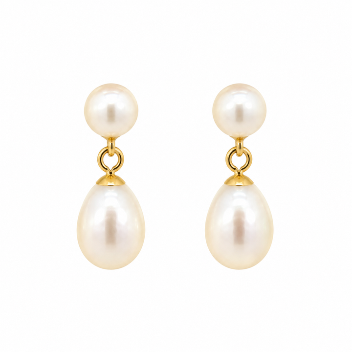 Estate 14K Yellow Gold Double Freshwater Pearl Drop Earrings