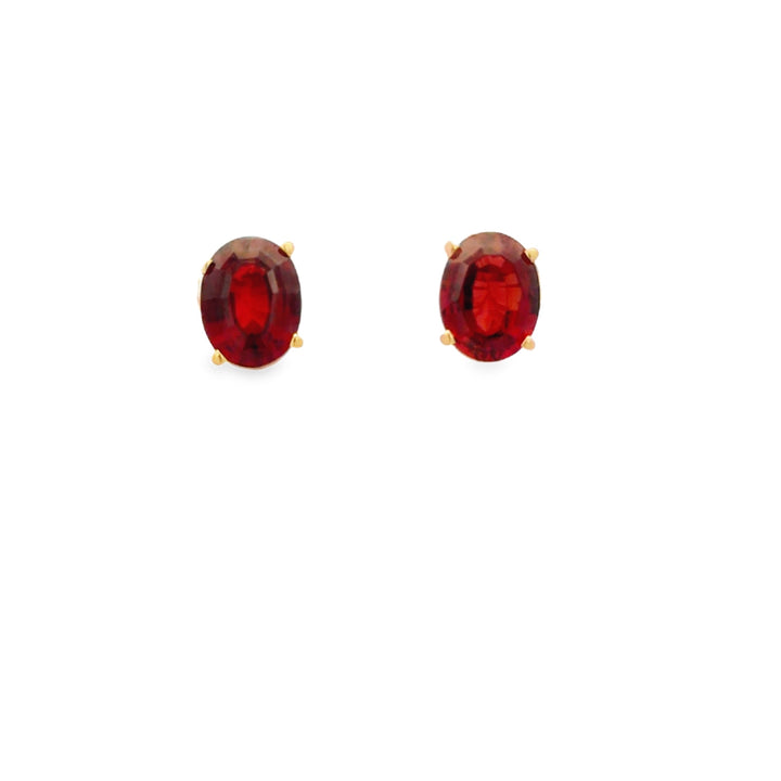 Estate 14K Yellow Gold Oval Garnet Basket Stud Earrings 4.40CT TWT