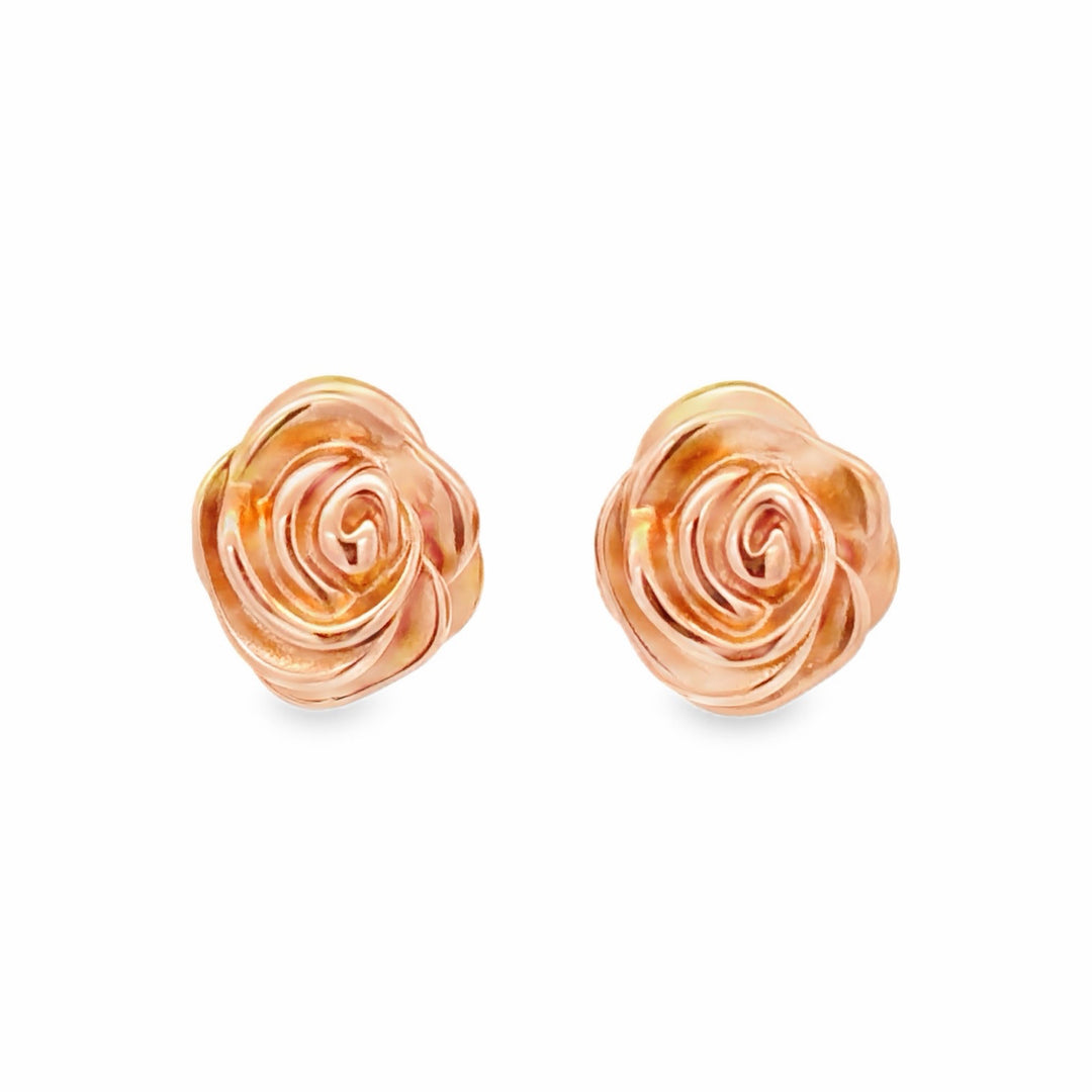 Estate 14K Rose Gold Sculpted Rose Flower Stud Earrings