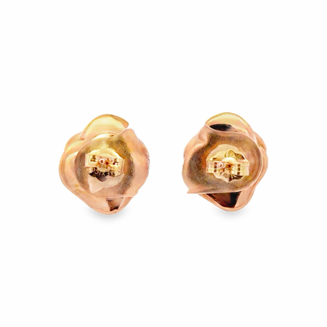Estate 14K Rose Gold Sculpted Rose Flower Stud Earrings