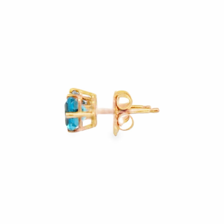 Estate 10K Yellow Gold Square Blue Topaz Stud Earrings 1.60CT TWT
