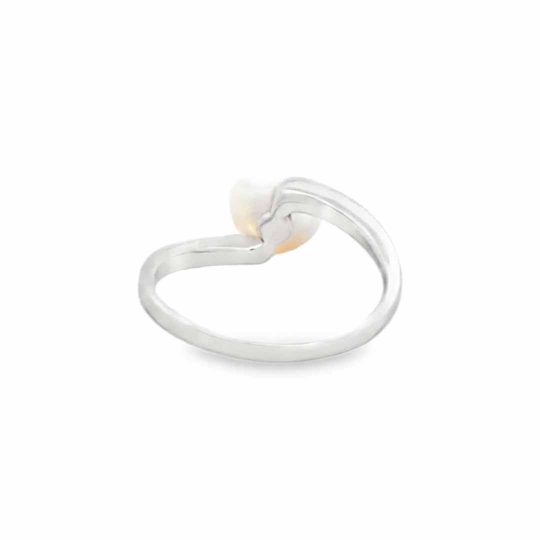 Estate EFFY 14K White Gold Pearl & Diamond Bypass Ring 0.16CT TWT Size 7