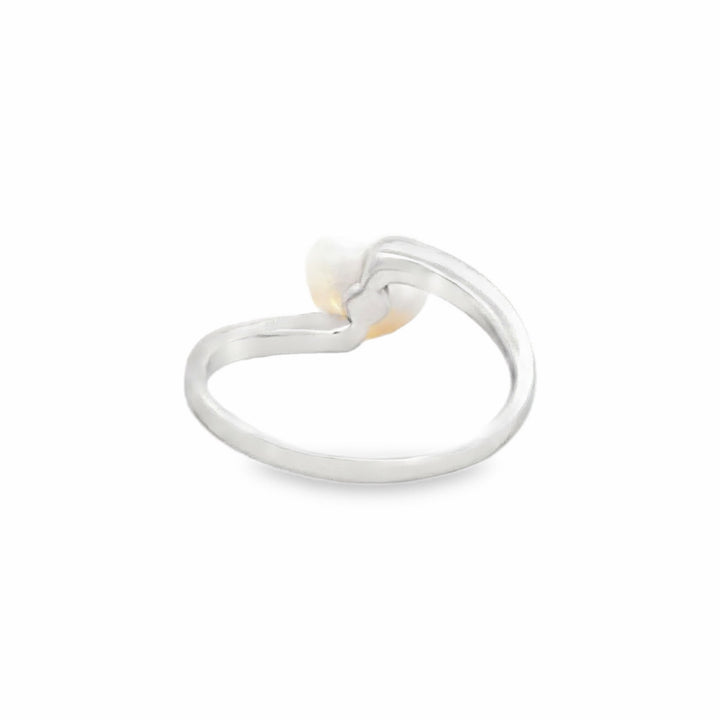 Estate EFFY 14K White Gold Pearl & Diamond Bypass Ring 0.16CT TWT Size 7