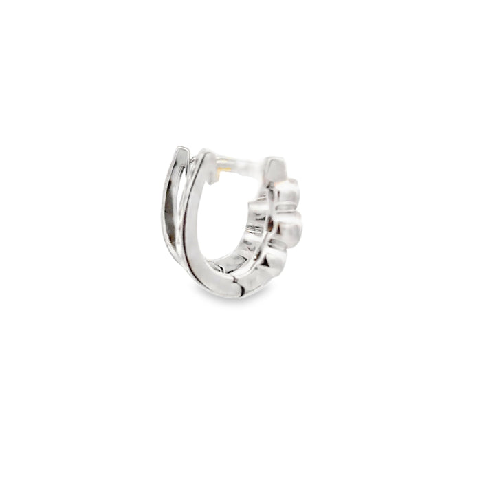 Estate 14K White Gold Bezel Set Three Stone Diamond Oval Hoop Earrings 0.36CT TWT