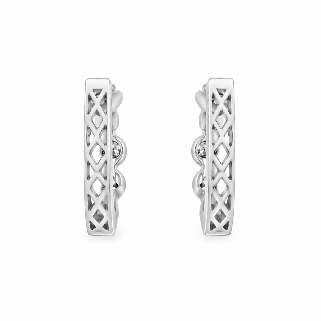 Estate 14K White Gold Bezel Set Three Stone Diamond Oval Hoop Earrings 0.36CT TWT