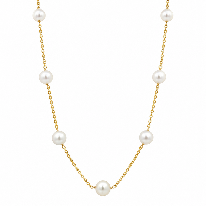 Estate 14K Yellow Gold Pearl Station Necklace 18"