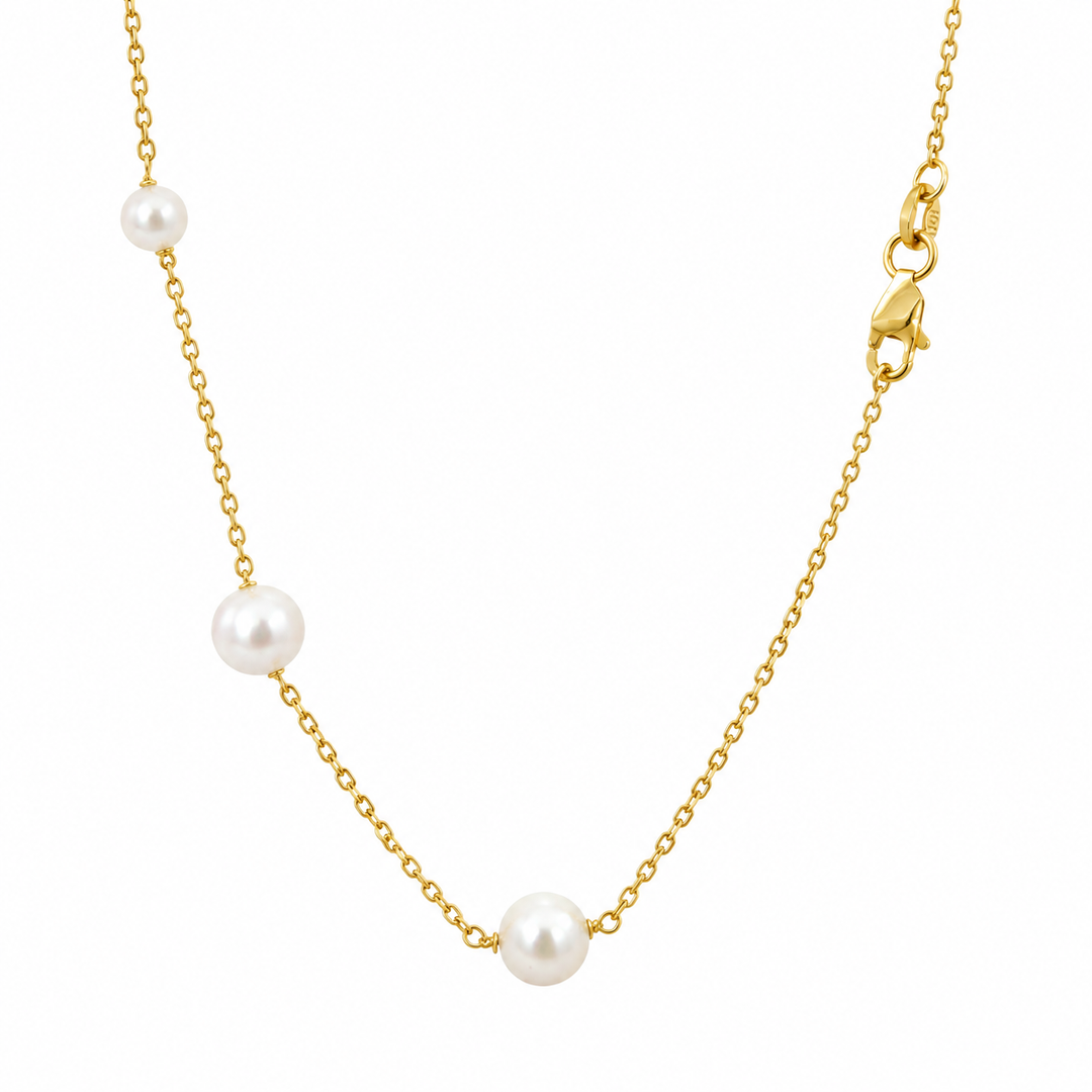 Estate 14K Yellow Gold Pearl Station Necklace 18"