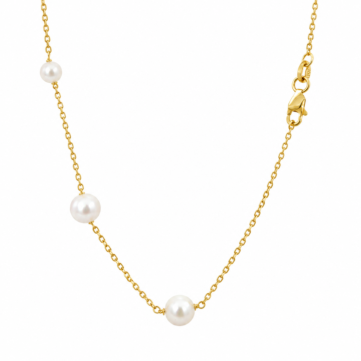 Estate 14K Yellow Gold Pearl Station Necklace 18"