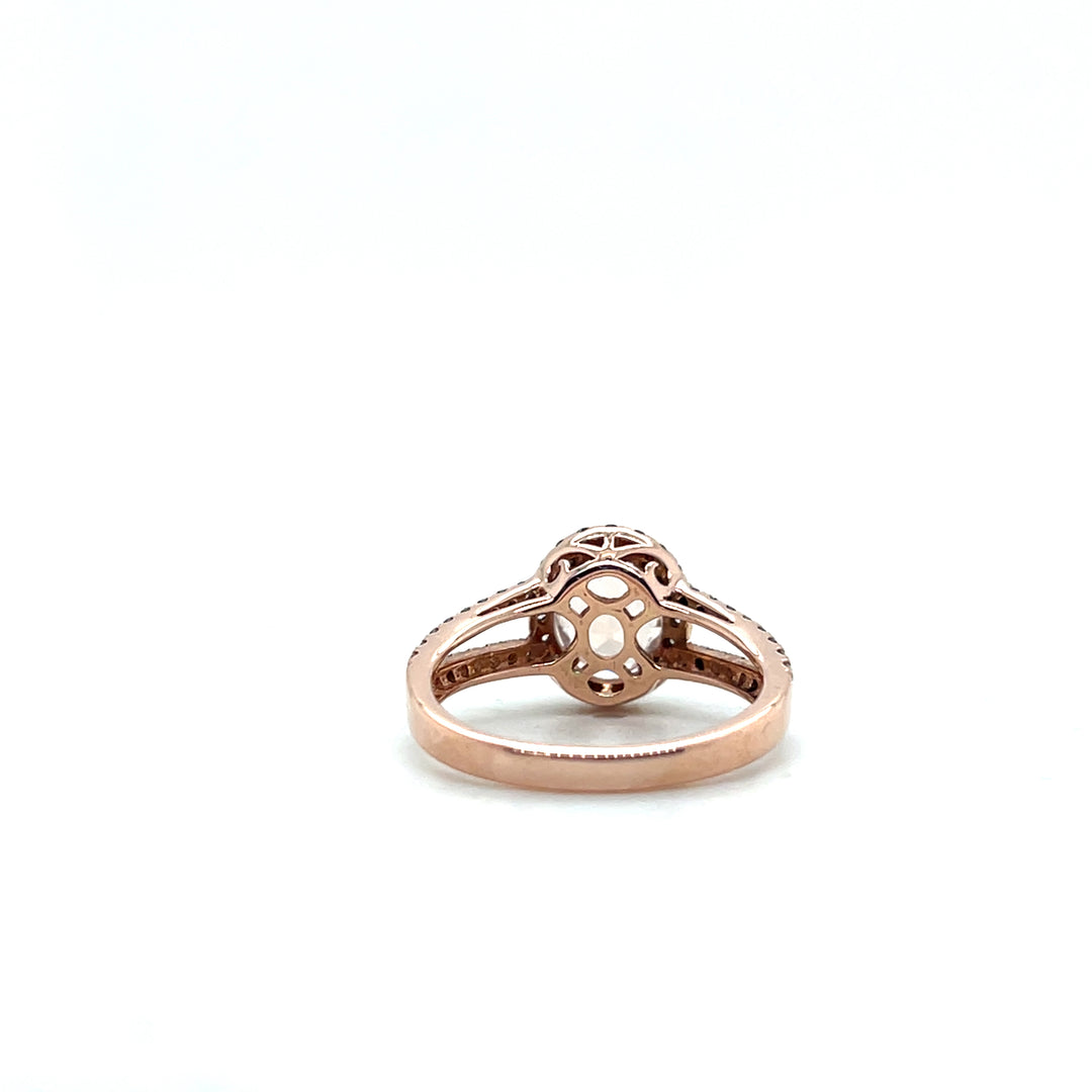 14K Rose Gold Morganite and Diamond Halo Ring, Contemporary