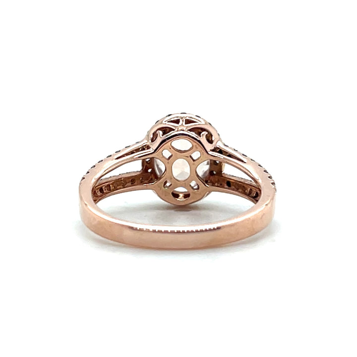14K Rose Gold 2.08CTW Oval Morganite and Diamond Halo Ring