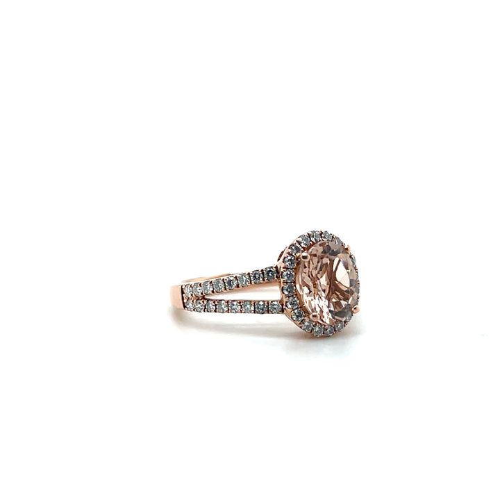 14K Rose Gold Morganite and Diamond Halo Ring, Contemporary