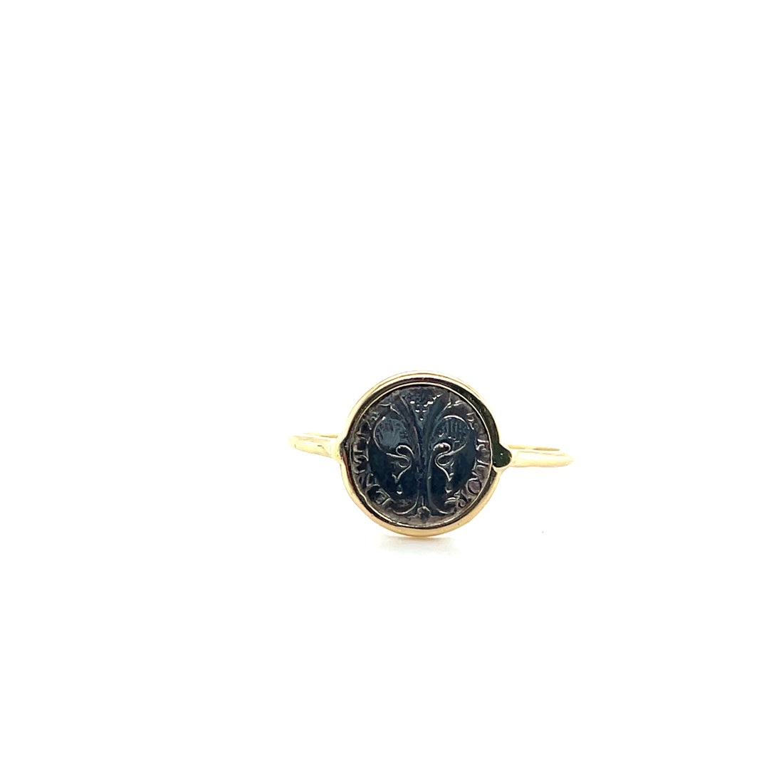 18K Yellow Gold Replica Florin Coin Ring, Contemporary