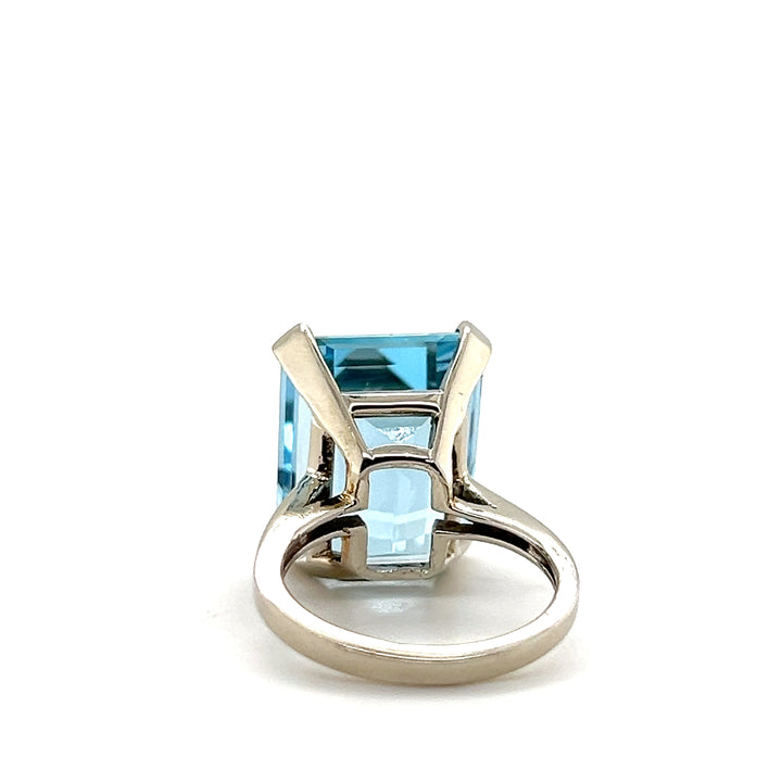 Mid-Century 14K White Gold 18.59 TCW Emerald Cut Aquamarine Cocktail Ring
