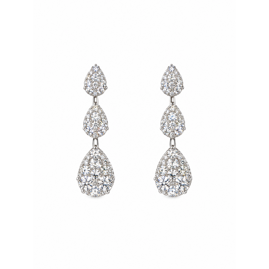 14K White Gold 0.81CTW Round Diamond Cluster Drop Earrings