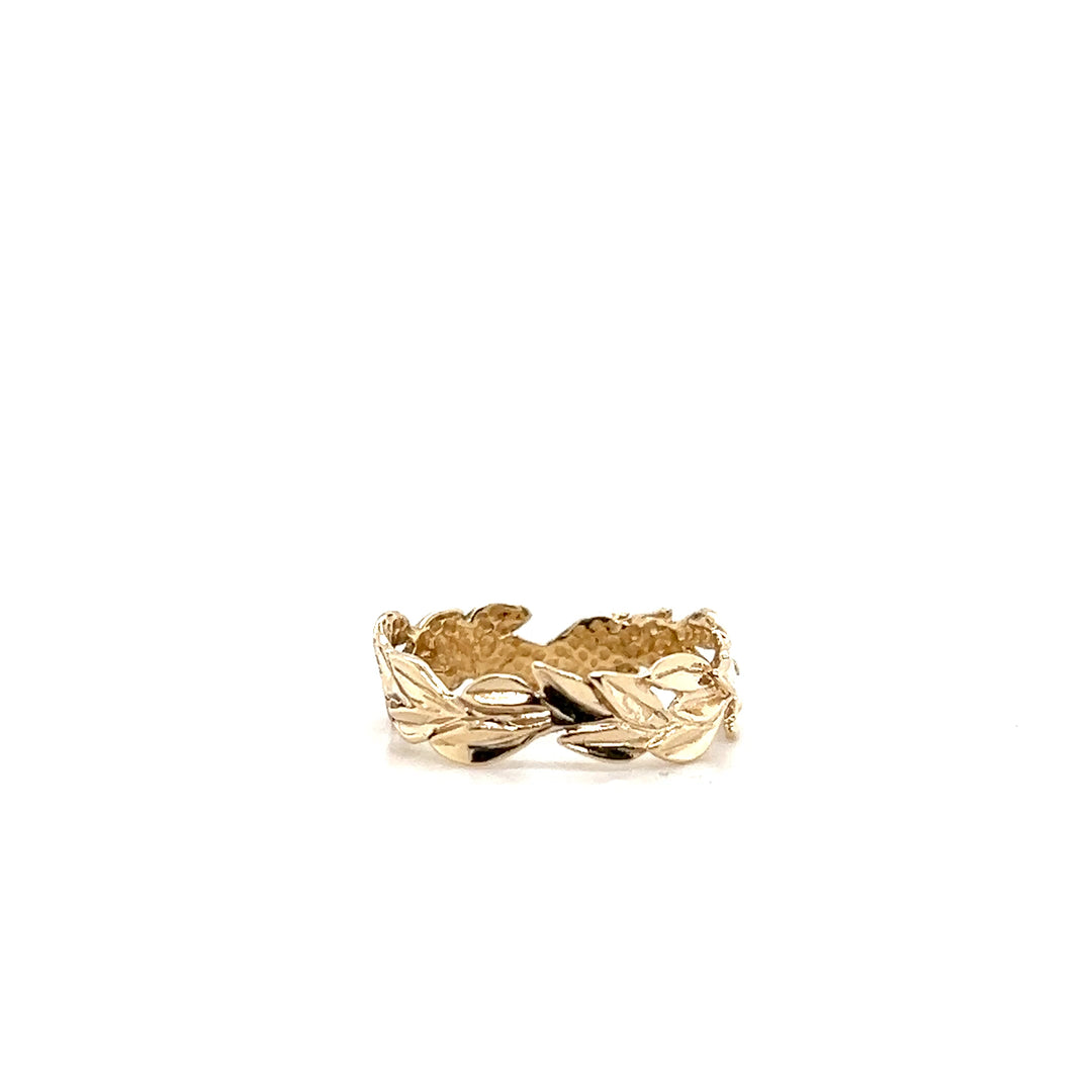 Estate 14KT Yellow Gold Leaf Pattern Band, Vintage