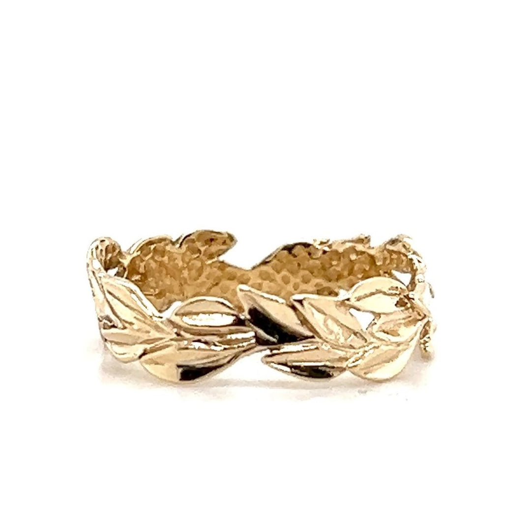 Estate 14K Yellow Gold Leaf Pattern Vintage Band