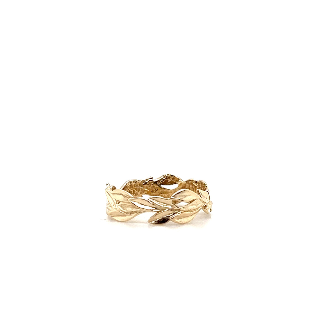 Estate 14KT Yellow Gold Leaf Pattern Band, Vintage