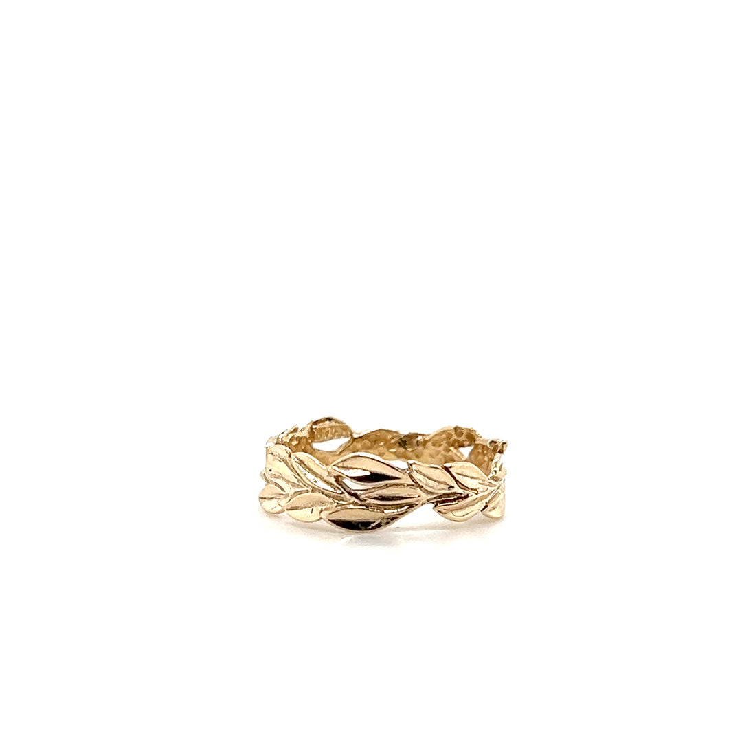 Estate 14KT Yellow Gold Leaf Pattern Band, Vintage