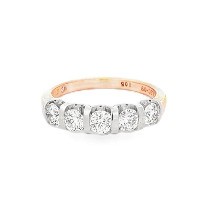 Estate 14K Yellow Gold 1.05CTW Leo Cut Diamond Five Stone Wedding Band