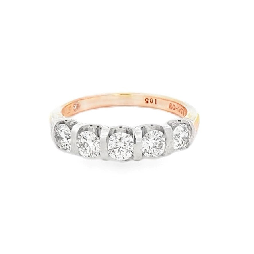 Estate 14K Yellow Gold 1.05CTW Leo Cut Diamond Five Stone Wedding Band