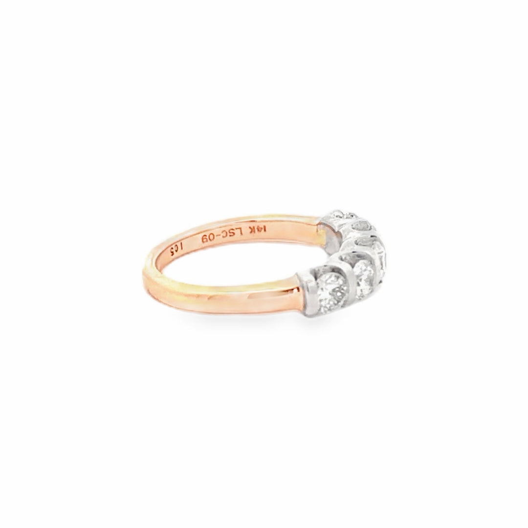 Estate 14K Yellow Gold 1.05CTW Leo Cut Diamond Five Stone Wedding Band