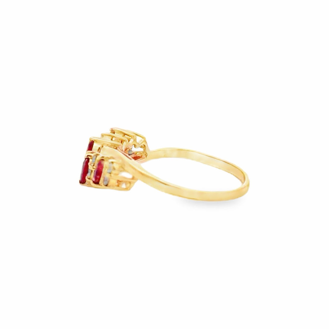 Estate 14K Yellow Gold Marquise Ruby & Diamond Cluster Band