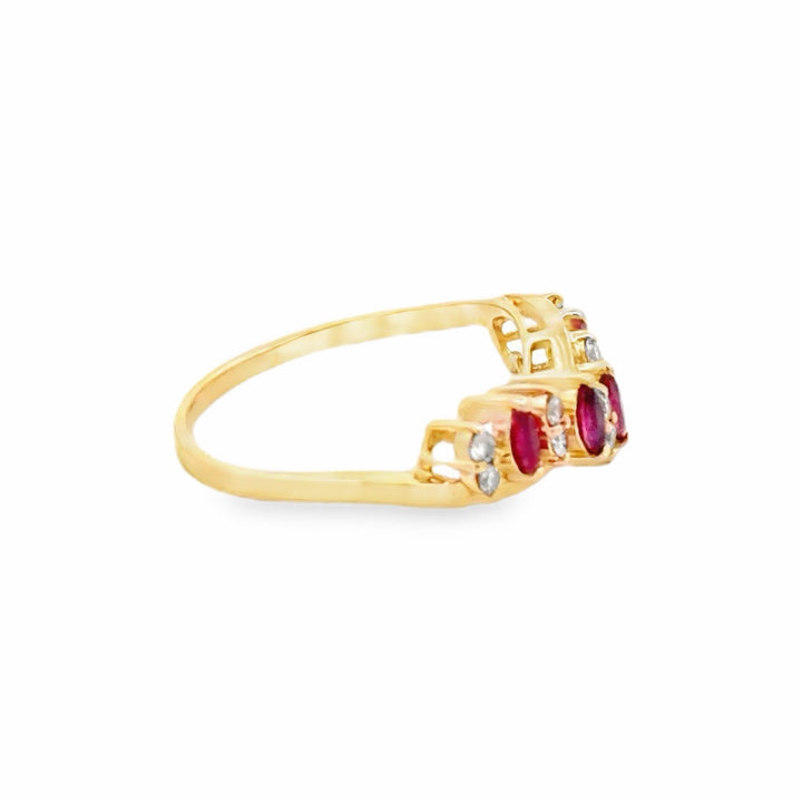 Estate 14K Yellow Gold Marquise Ruby & Diamond Cluster Band