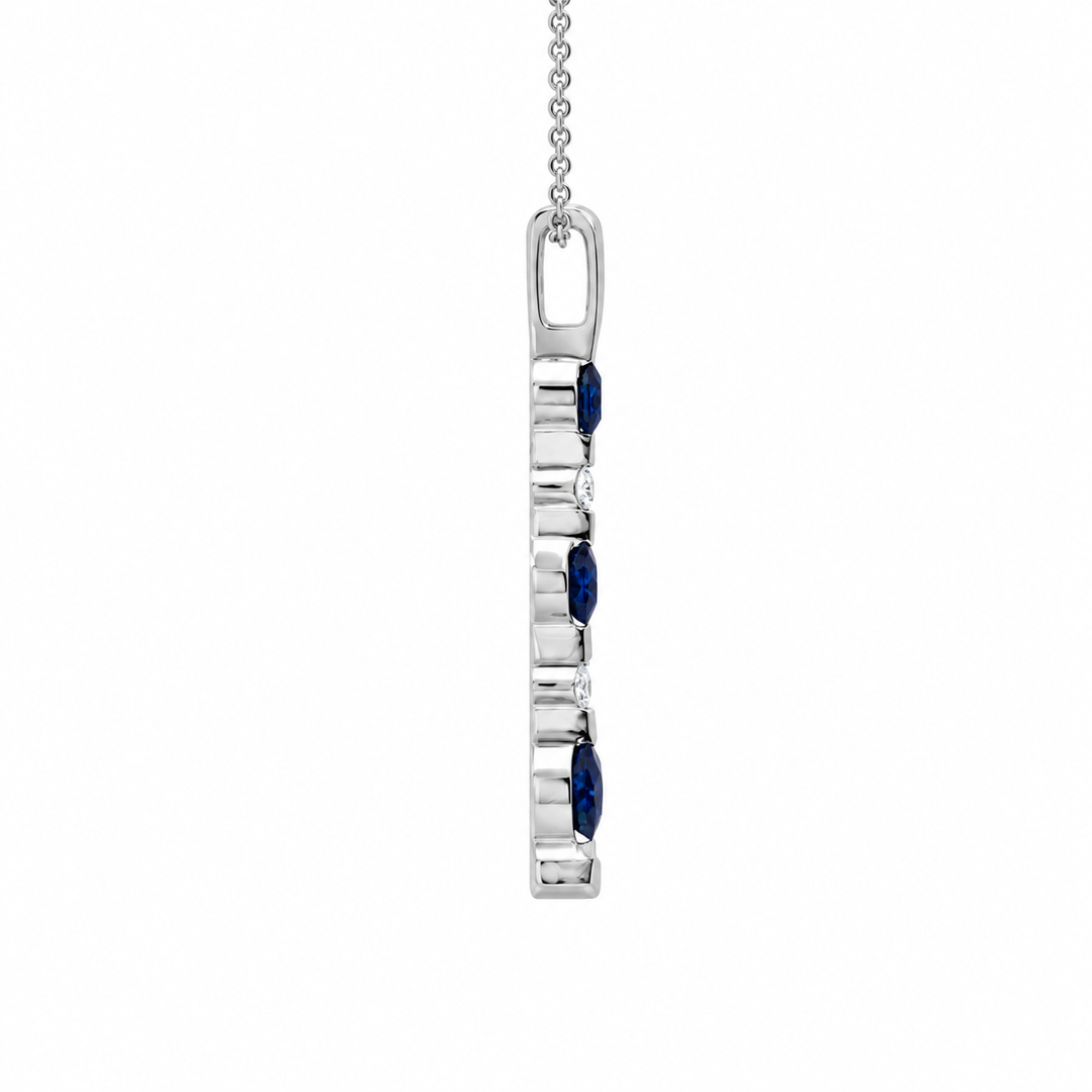 Estate 14K White Gold Graduated Blue Sapphire & Diamond Bar Set Pendant