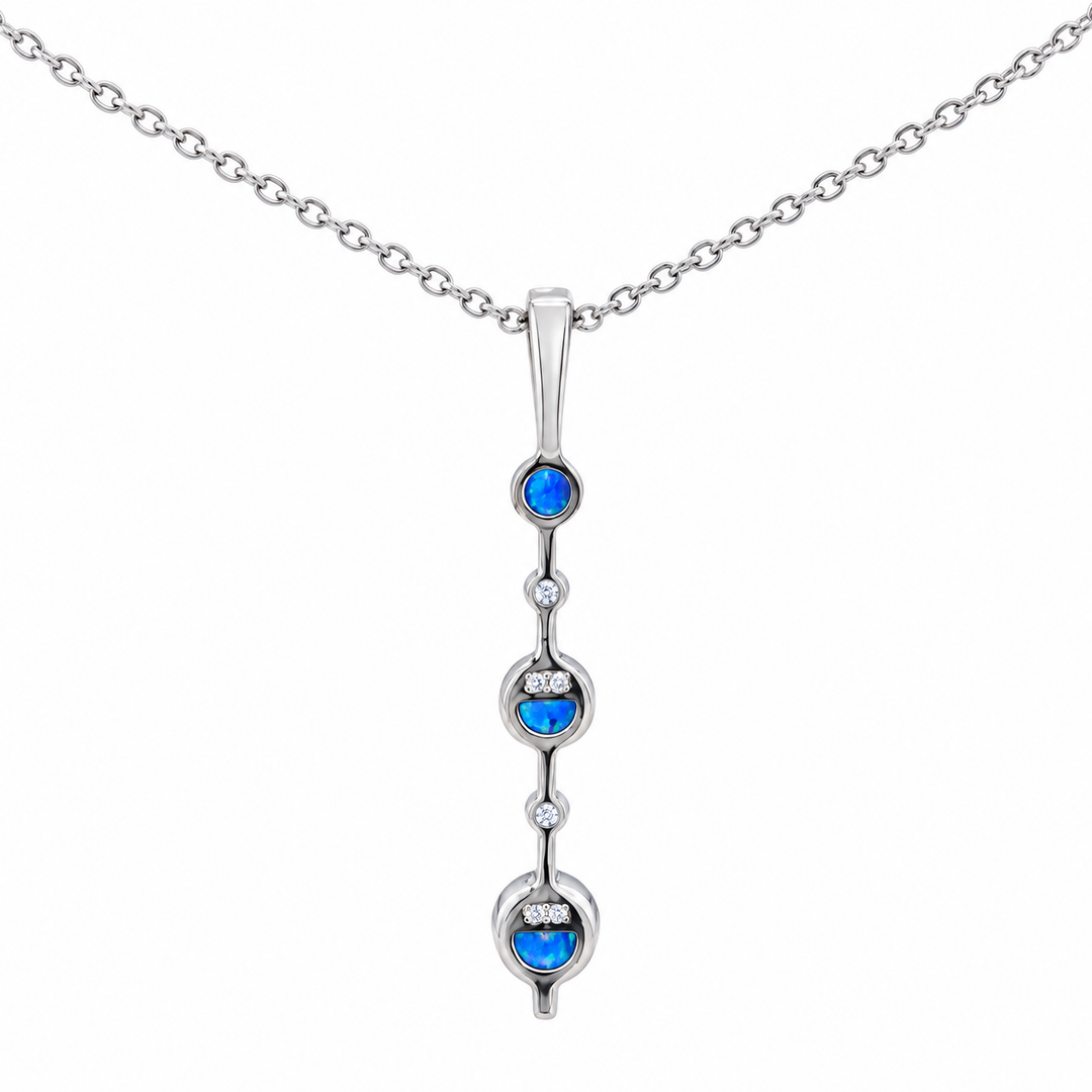 Estate 14K White Gold Graduated Blue Sapphire & Diamond Bar Set Pendant