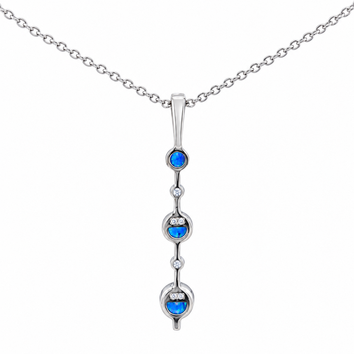 Estate 14K White Gold Graduated Blue Sapphire & Diamond Bar Set Pendant