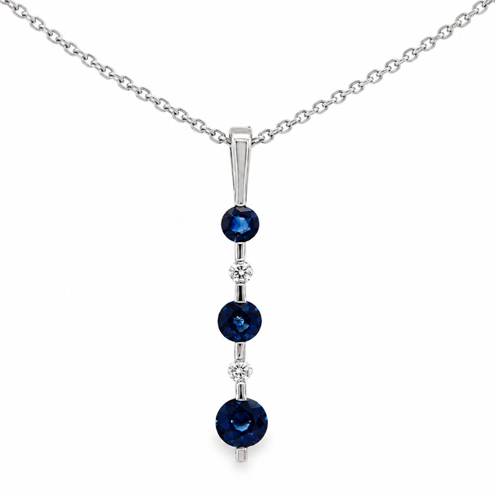 Estate 14K White Gold Graduated Blue Sapphire & Diamond Bar Set Pendant